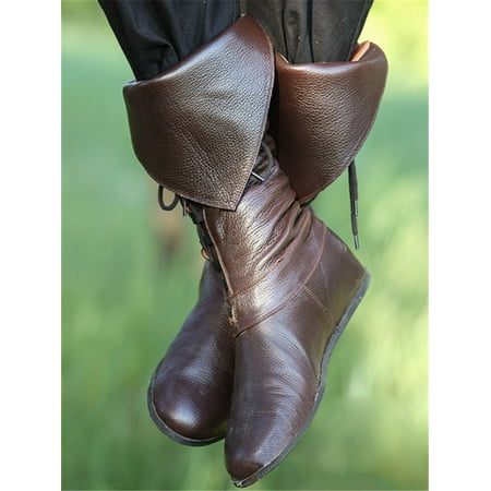Mens Pirate Boots Leather Boots Tall Boot Medieval Fantasy Boots Flat (Best Mens Leather Boots)