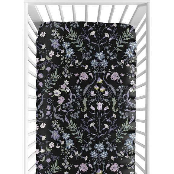 Sweet Jojo Designs Boho Floral Wildflower Black and Purple Girl Fitted Crib Sheet