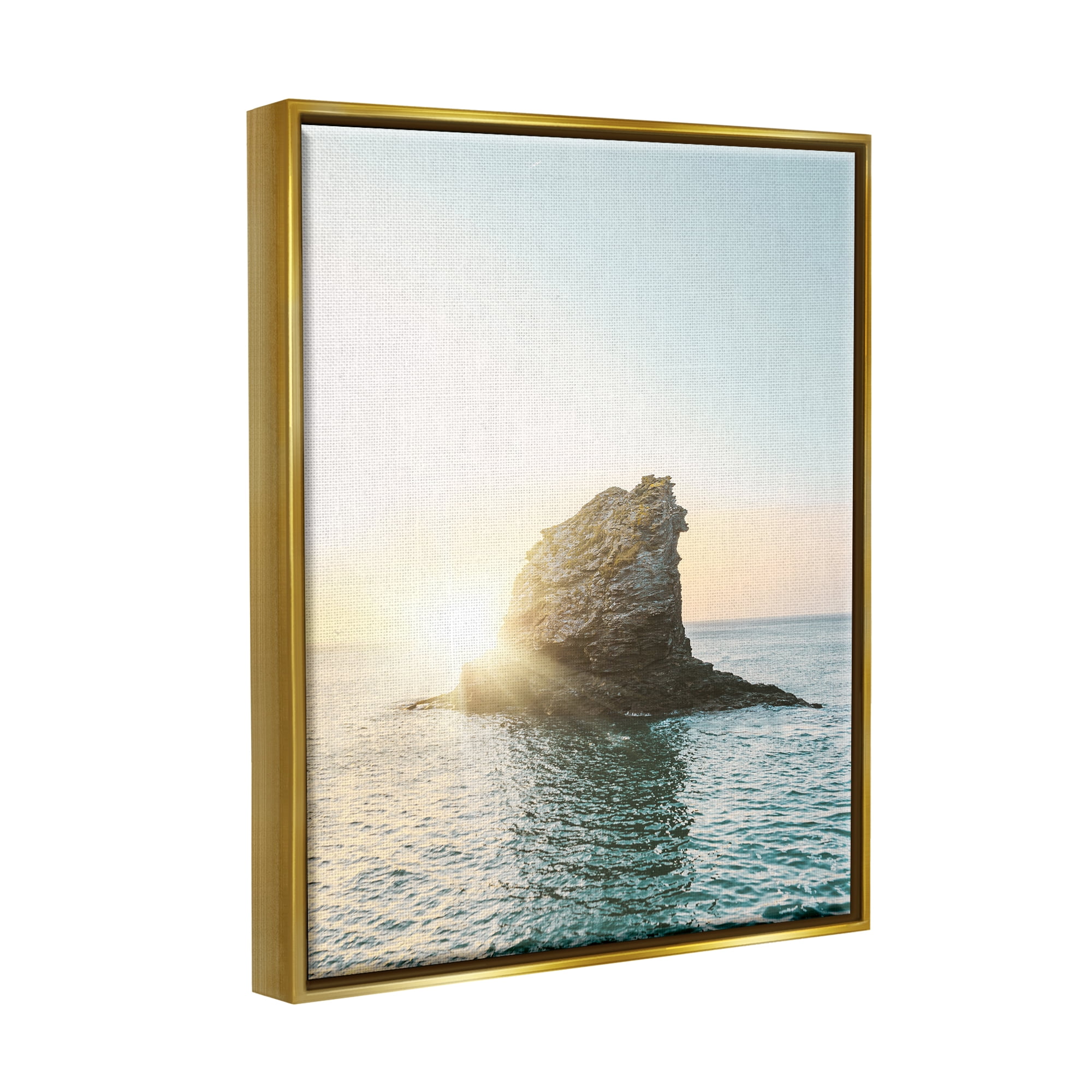 Stupell Industries Ocean Rock at Sunset Nature Photography Gold Floater Framed Art Print Wall Art, 25 x 31