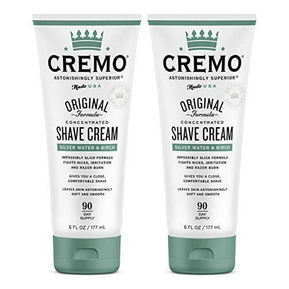 Cremo Barber Grade Silver Water & Birch Shave Cream, Astonishingly Superior Ultra-Slick Shaving Cream Fights Nicks, Cuts And Razor Burn, 6 Fl Oz (Pack of 2)