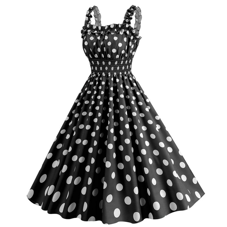 Safuny Women's Tea Length A Line Dress Polka Dot Trendy Dresses Holiday Sleeveless Elegant High Waist Retro Prom Party Square Neck Black M Safuny Women's Tea Length A Line Dress Polka Dot Trendy Dresses Holiday Sleeveless Elegant High Waist Retro Prom Party Square Neck Black M