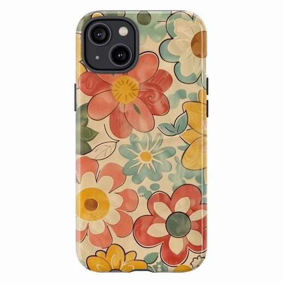 Vintage Groovy Floral Phone Case, Retro Faded Flower Pattern iPhone Cover, Boho Artistic Protective Case for iPhone 16 15 14 13 12 11 Plus Pro Max Mini