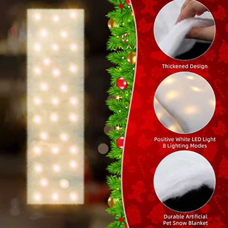Snow String Lighted Artificial Snow Blanket Roll, 70.86 x 17.7 in White with Warm ...