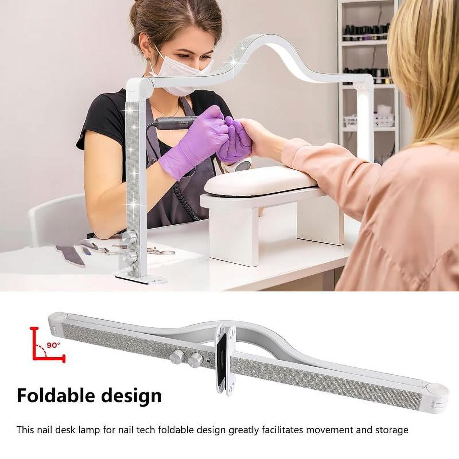 Afatnao Foldable Nail Tech Desk Lamp – 34 Inch LED Light With Phone Holder, 3 Modes, 3000K-6000K Color Temp For Manicure, Lash Extensions & Tattoo