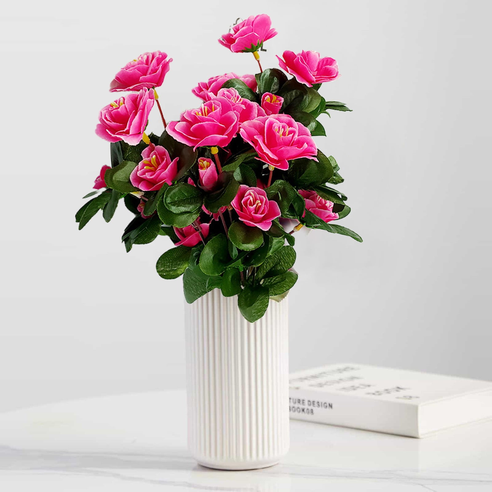 TOPRenddon Outdoor Indoor Silk Flower Artificial Pink Faux Flowers Outdoor UV Resistant Garden Plants Faux Plants for Indoor Home Kitchen Table Centerpieces Decor