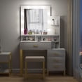 thumbnail image 3 of PAKASEPT Vanity Set with Lighted Mirror, Makeup Vanity Dressing Table with 9 LED Light, 4 Drawers, Storage Shelves and Cushioned Stool, Small Vanity Desk for Bedroom (White), 3 of 7