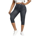 thumbnail image 4 of CQONEPT Capri Jeans for Womens Stretchy Pull On Jeggings with Pockets Jean Pants Y2k Not Denim Fabric Gray L, 4 of 7
