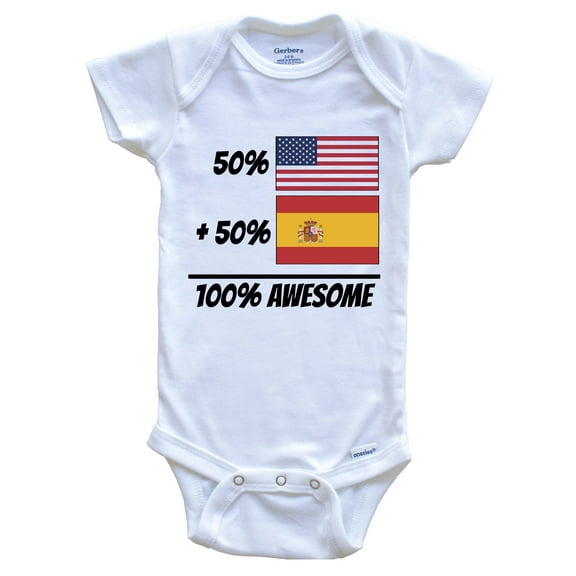 50% American Plus 50% Spanish Equals 100% Awesome Cute Spain Flag Baby Bodysuit, 0-3 Months White