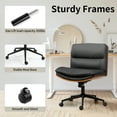 thumbnail image 4 of Newnno Armless Modern Walnut Office Chair with Wheels, PU Leather Adjustable Wide Swivel Task Chair, Wooden Back Ergonomic Cross Legged Computer Chair for Conference Room, Home Office, Black, 4 of 6