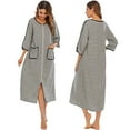 thumbnail image 5 of Women's Zip Up Ankle Length Robes Half Sleeve Zipper Bathrobe Cotton House Coat with Pockets,Plus Size Striped O-neck House Coat Loungewear Long Nightgown Housedress,S-XXL Gray, 5 of 7