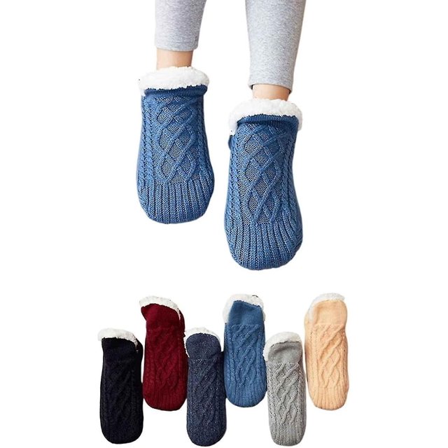 1 par de zapatillas de calcetines de interior tejidas y de terciopelo, calcetines térmicos antideslizantes para suelo interior, adiós al entumecimiento, hinchazón