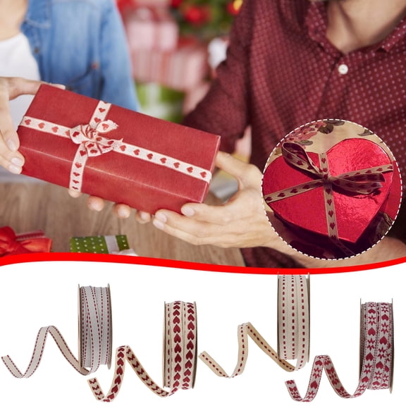 Heart-Shaped Ribbon Flower Wrapping Rope, Floral Gift Wrap Ribbon for Christmas Decor, Family Gathering Hostess Gift, Decorative Ribbon for Mantel Display and Seasonal Celebration Sopatenor