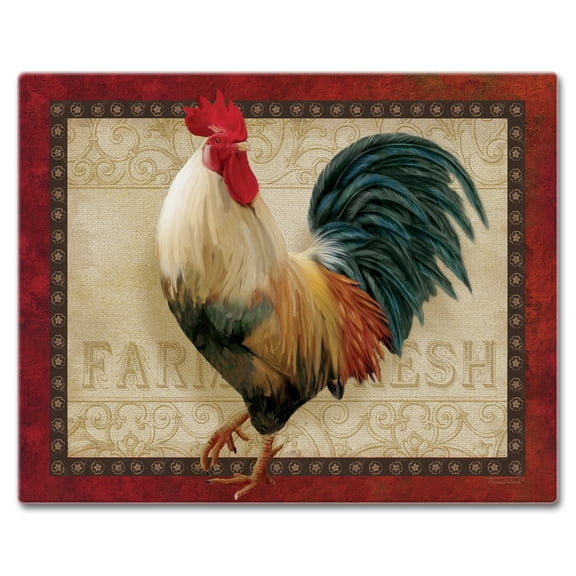 CounterArt Farm Rooster 3mm Tempered Glass Cutting Board 15" by 12"