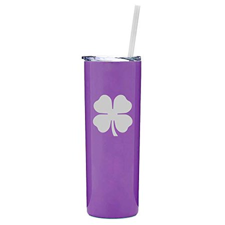 

20 oz Skinny Tall Tumbler Stainless Steel Vacuum Insulated Travel Mug With Straw 4 Leaf Clover Shamrock (Purple)