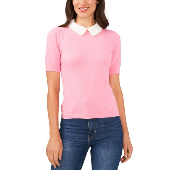Cece Petite Embellished Collar Sweater Cupid Pink PL