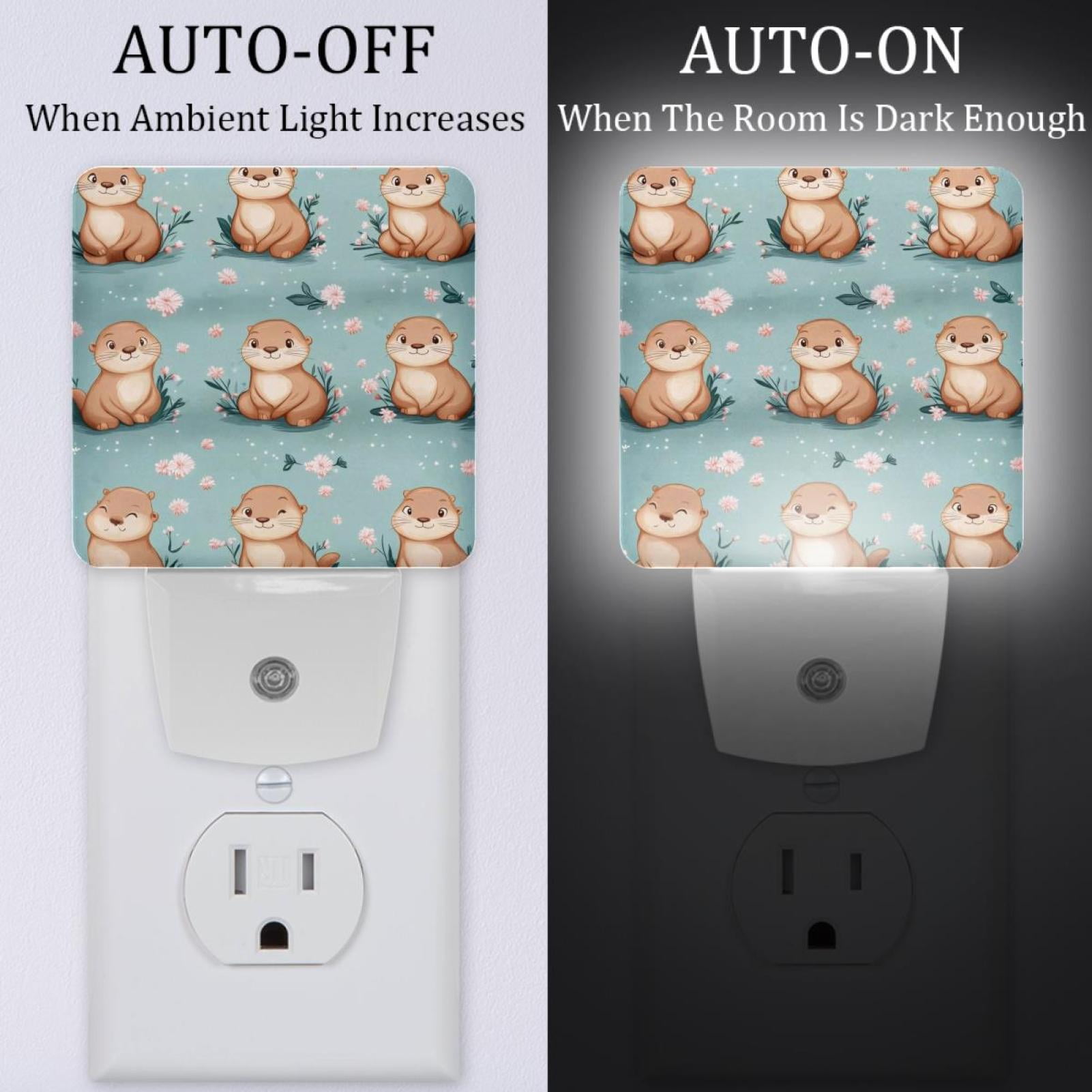 PhooArto Pink Flowers Otters Plug in LED Night Light Auto Sensor Dusk to Dawn Decorative Night for Bedroom, Bathroom, Kitchen, Hallway, Stairs, Baby's Room, Energy Saving
