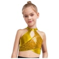 thumbnail image 4 of YiZYiF 2Pcs Girls Metallic Shiny Sequin Crop Top with Skirt for Jazz Latin Ballroom Dance Outfit Set Gold 16, 4 of 7