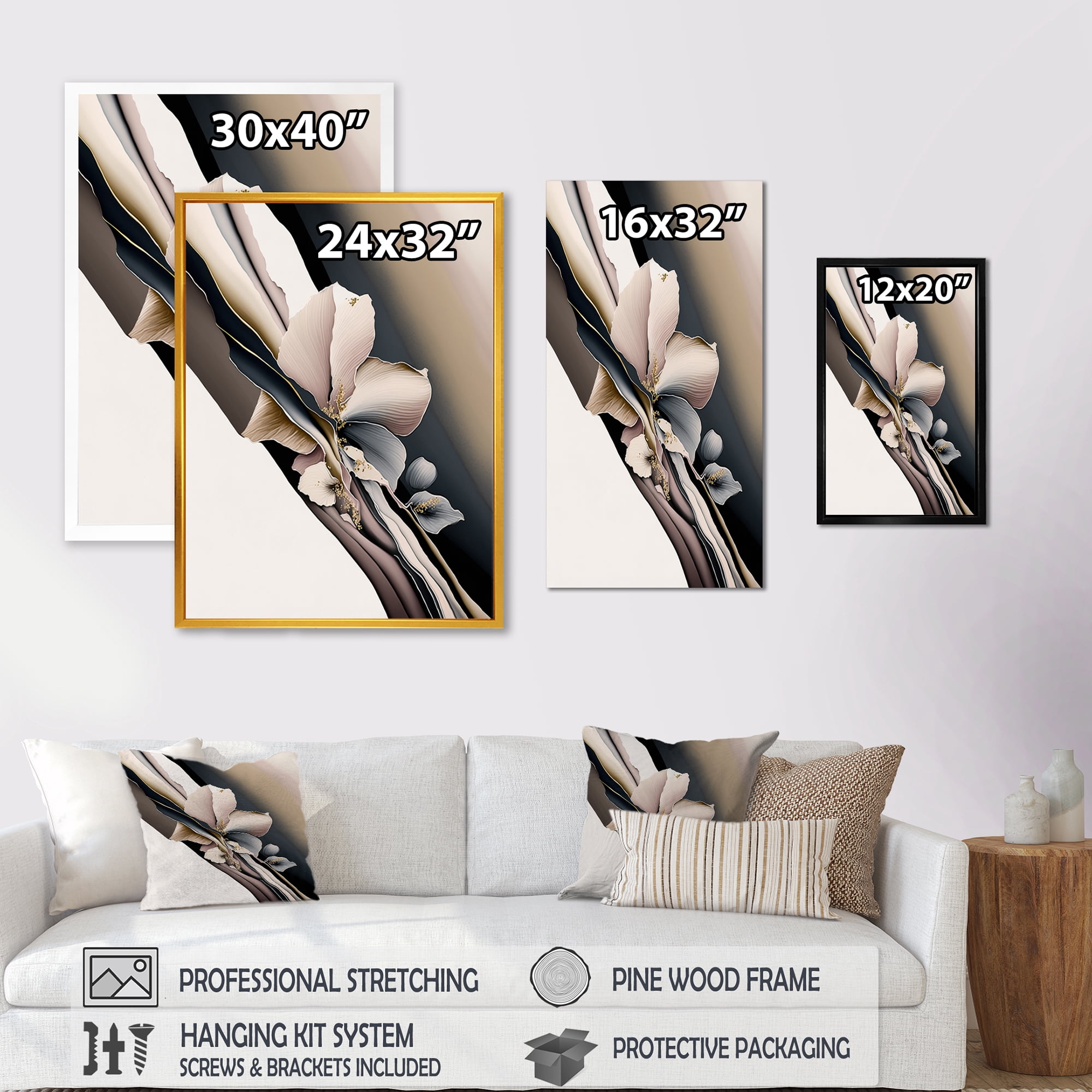 Designart Beige Orchid Flowers Hyperrealistic III Canvas Wall Art