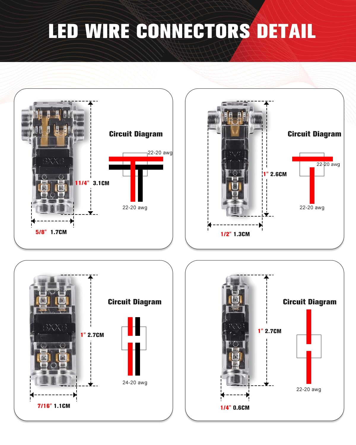 Foluck 40pc Low Voltage Wire Connectors Set, T Tap 3 Way 2 Pins 1 Pin Splice Wire Connectors 2 Way 2 Pins 1 Pin, Quick Solderless Wire Connector for Automotive, Led Strip, Landscaping, 18-24AWG