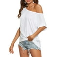 thumbnail image 4 of Women's Off The Shoulder Tops Summer Casual Short Sleeve T-Shirts Blouse, 4 of 7