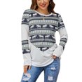 thumbnail image 1 of Camisa con estampado navideño, bloque de color, manga larga, informal, holgada, con cuello redondo, blusa estampada para mujer, verde claro S, 1 of 5
