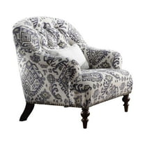 ACME Saira Tufted Accent Chair with 1 Pillow in Light Gray and Blue Fabric