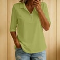 thumbnail image 2 of MOJOGO Women's Solid Color Shirsts Lightweight Cotton Linen Blend Half Sleeve Top with Quarter Snap Button Casual Work Summer Top S, 2 of 8