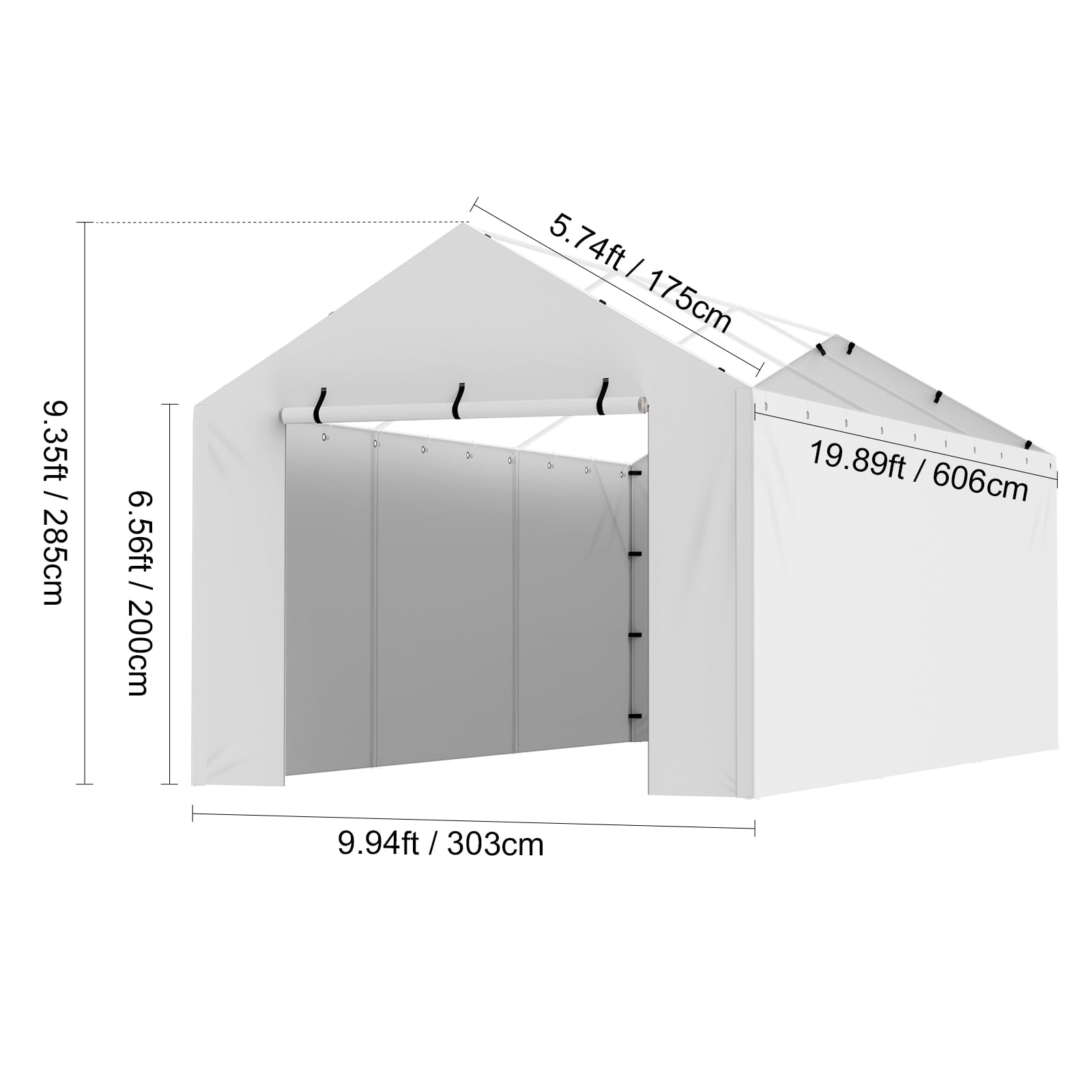 VEVOR Carport Replacement Canopy Cover Side Wall 10 x 20 ft, Garage Tent Shelter Tarp Heavy-Duty Waterproof & UV Protected, Easy Installation with Ball Bungees,White (Top and Frame Not Included)