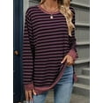 thumbnail image 3 of Womens Casual Striped Long Sleeve Shirt Trendy Crew Neck Slim Loose Fit Basic Blouses Tops Red &, 3 of 8