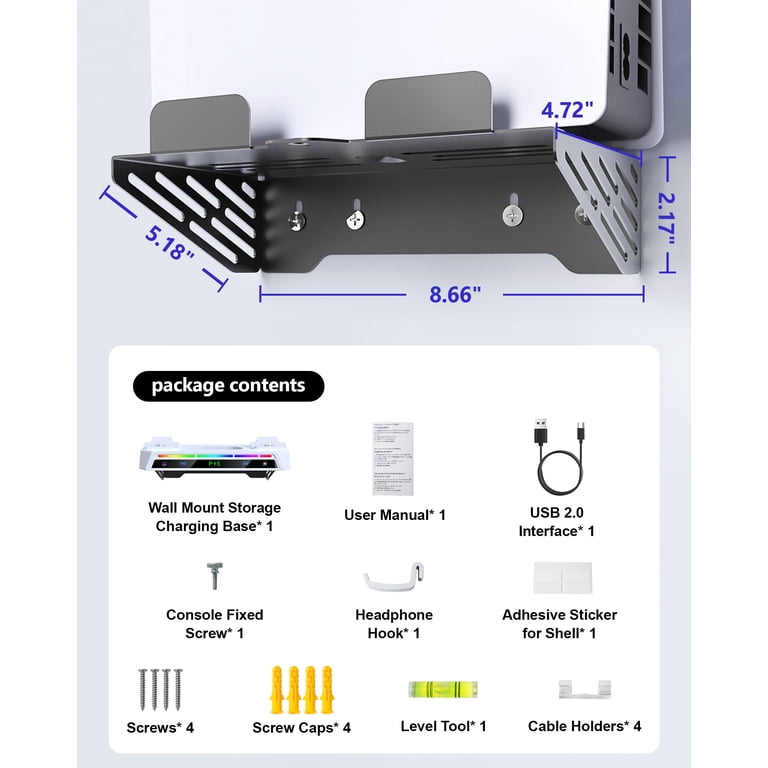 PS5 Wall Mount Kit with Dual Controller Charging Station photo 5
