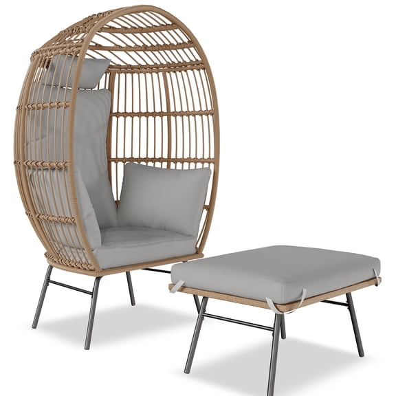 Garvee Wicker Egg Chair with Thick Cushion, Comfy Rattan Seat, Gray