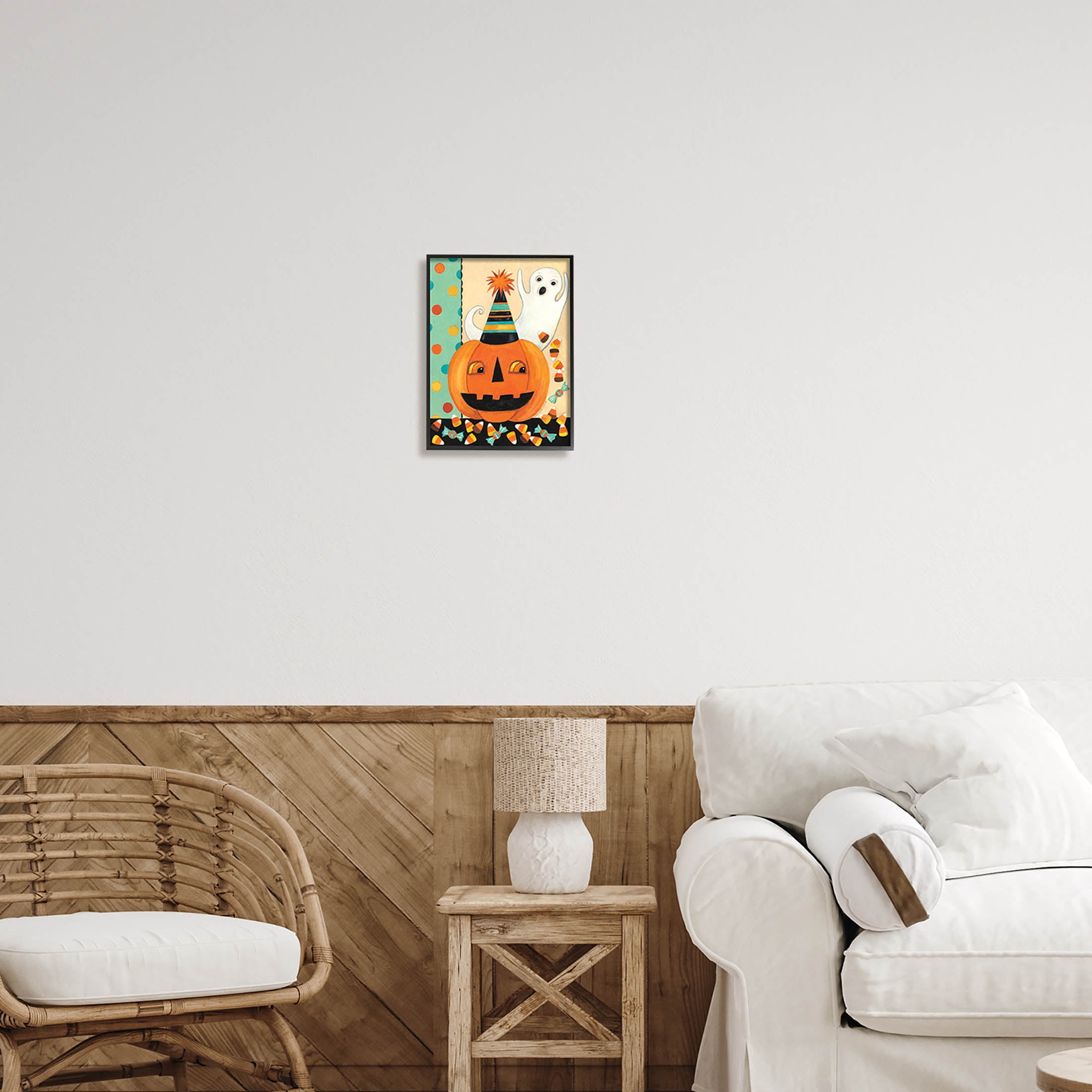 Vintage Halloween Candy Pattern Holiday Graphic Art Black Framed Art Print Wall Art