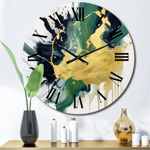 Designart "Energetic Green and Yellow Splash" Fractals Oversized Wall Clock