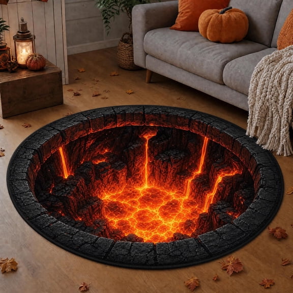 VMWMSSR Halloween 3D Optical Illusion Round Rug Non Slip Washable Halloween Floor Mat Visual Trap Decorative Doormat For Indoor Entryway Living Room Halloween Party(Red-23.62")