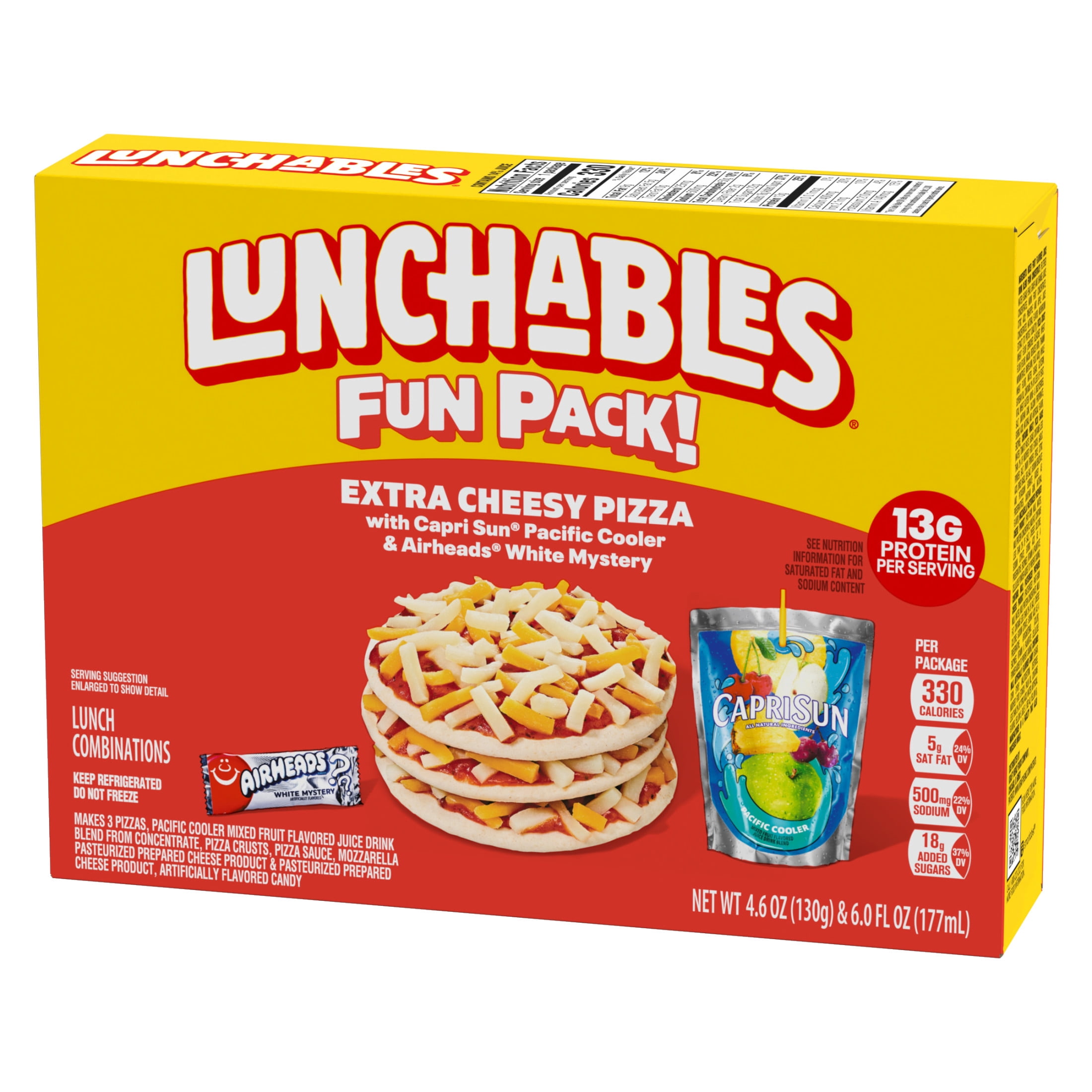 Lunchables Extra Cheesy Pizza with Capri Sun Pacific Cooler & Airheads White Mystery Fun Pack, 4.6 oz & 6 fl oz Package