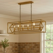 6-Light 39'' Matte Gold Modern Farmhouse Candle Linear Chandelier Rectangle Industrial Lighting for Kitchen Island