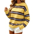 thumbnail image 4 of Zeijnsda Womens Winter Sweaters Thicken Warm Striped Sweaters Crew Neck Knit Pullover Sweaters for Women, 4 of 6