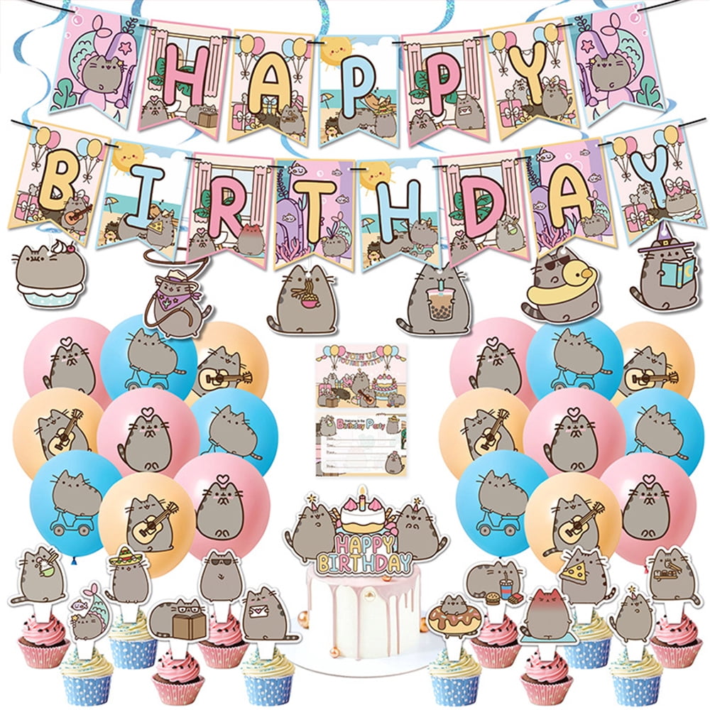 54-Piece Cat Birthday Party Decoration Kit - Includes Banner, Foil & Latex Balloons, Cake Toppers For Cat Themed Party