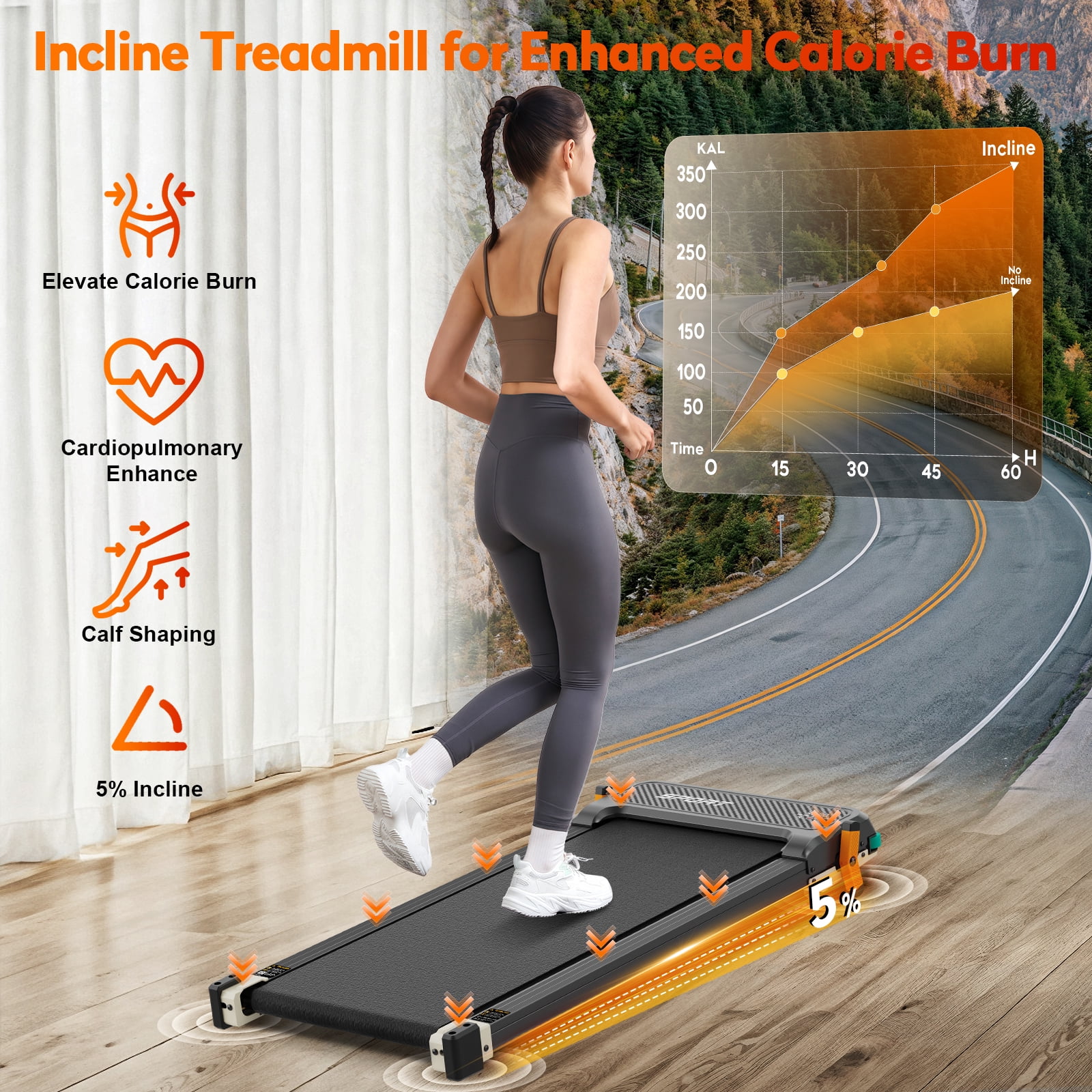 Dual-Sided Under Desk Treadmill with Incline - Compact 2-in-1 Walking Pad & Foot Massage, 330LBS , Aluminum Alloy,Ideal for Home/Office, Holiday Gift, Treadmills for Home Exercise