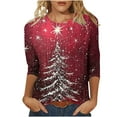 thumbnail image 2 of LEKWK Christmas 3/4 Sleeve Tops for Women Plus Size Funny Holiday Xmas Graphic Shirts Crewneck Dressy Casual Blouses Going Out T Shirt Fashion Family Party Outfits, 2 of 5