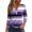 Purple, variant on Women's Floral Stripe Print V-Neck Decorative Button 3/4 Sleeve T-Shirt, Ladies Casual Fashion Top for Weekend Wear, Comfortable Blouse with Stylish Design,Blue L
