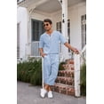 thumbnail image 4 of COOFANDY Men's 2 Pieces Linen Set Henley Shirt Short Sleeve and Harem Capri Pants Wide Leg Baggy Beach Yoga Trousers Outfits, 4 of 6