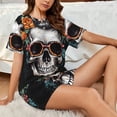 thumbnail image 4 of Balery Flower Horn Skull A Conjunto de Pijama para Mujer con Estampado, Dos Piezas de Manga Corta y Shorts, Ropa de Dormir Suave con Cuello Redondo y Bolsillos-Medium, 4 of 6