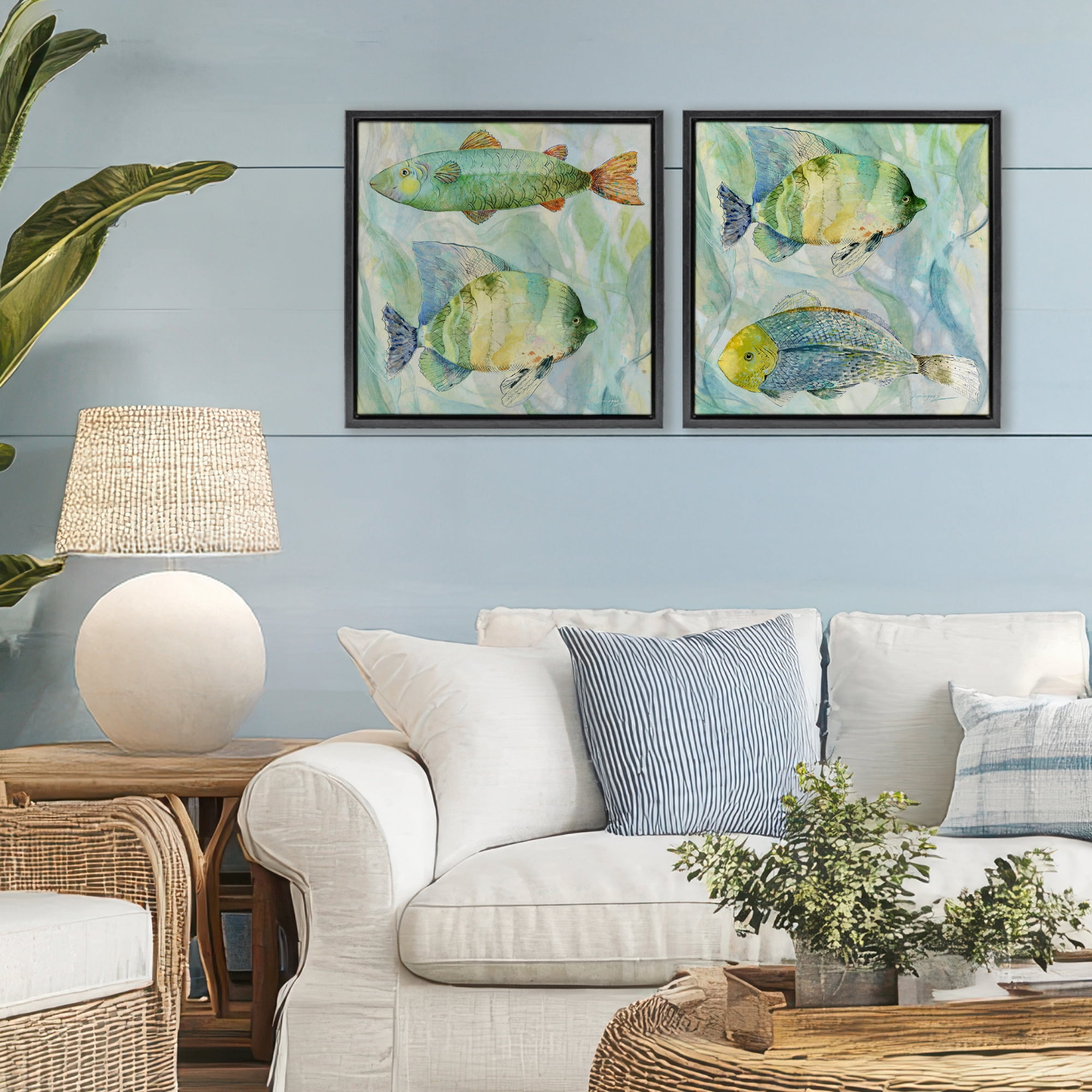 Stupell Industries Sweet Fish Aquatics 2 Piece Black Framed Floater Canvas Set, design by Lorenzo Collective