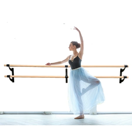 Ballet Barre 4 FT Long 2.0” Diameter Black Double Bar, Kids and Adults, Wooden Ballet Barre + Wall Mounted Brackets Set Fixed Height, Home/Studio Ballet Bar, Dance Bar, Stretch Bar, Dancing/Stretching