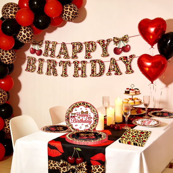 Cheetah Cherry Birthday Party Decorations Set - Wild & Sweet Mix for Women's Theme Celebrations