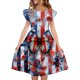 thumbnail image 1 of Odeerbi Niñas Día de La Independencia A-Línea Vestido Acampanado Verano Patriótico Estrella Raya Cuello Redondo Vestido Casual Con Bolsillos, 1 of 8
