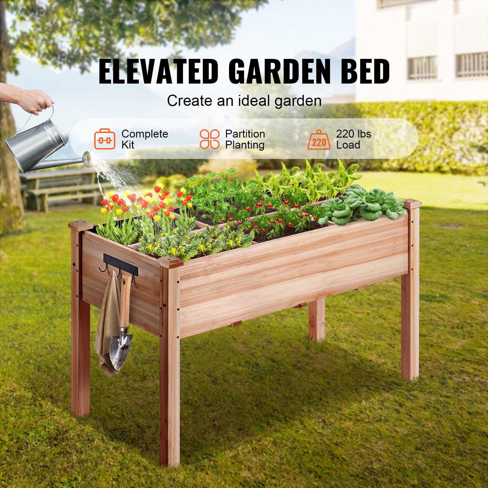 KFFKFF Wooden Raised Garden Bed Planter Box 47.2x22.8x30" Flower Vegetable Herb