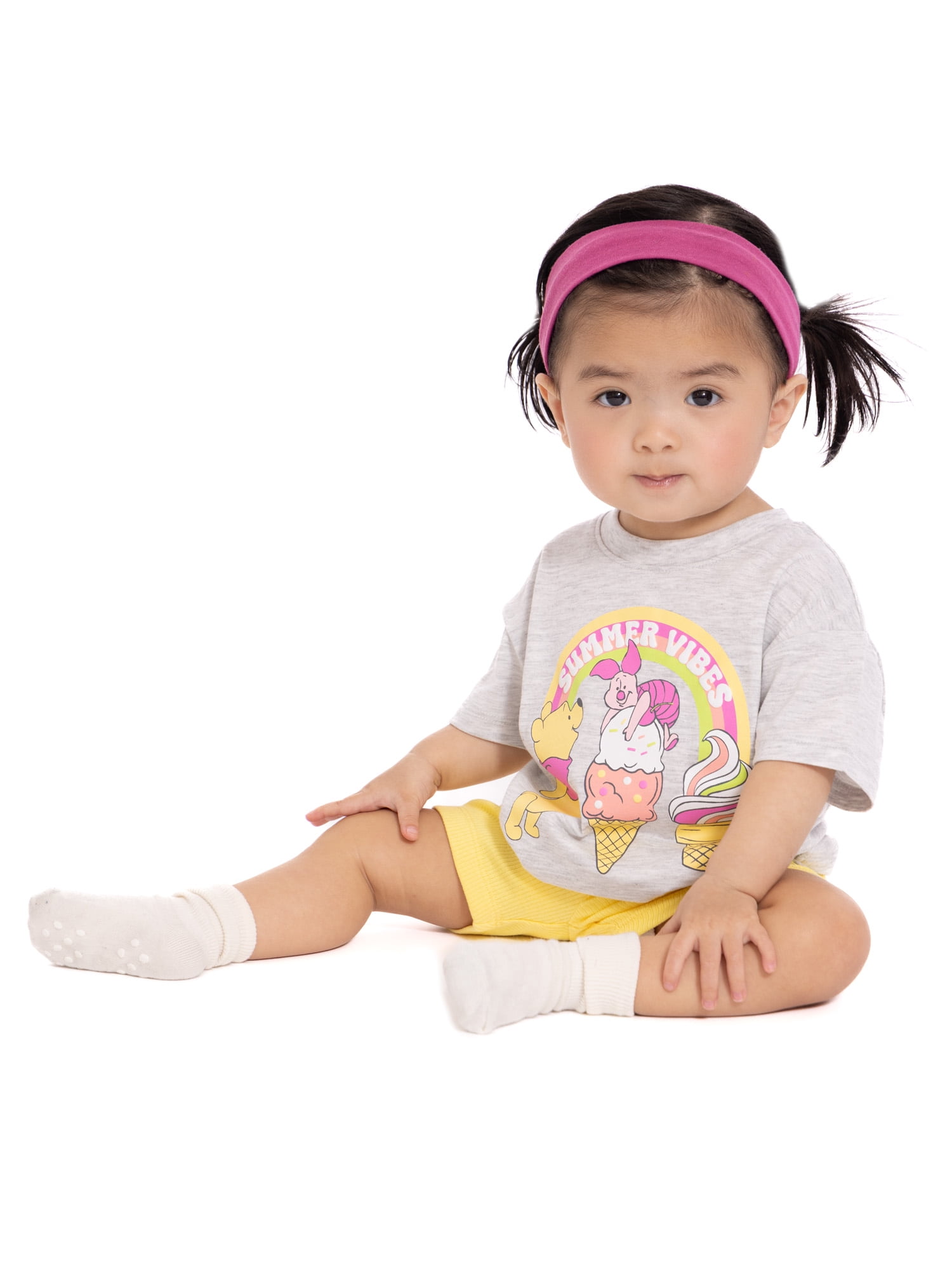 Winnie the Pooh Baby Girls Graphic Tee and Bike Shorts Set, 2-Piece, Sizes 0/3M-24M