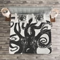 thumbnail image 4 of Octopus Bedspread, Octopus Character with Curling Tentacles Swimming Underwater Wildlife, Decorative Quilted 3 Piece Coverlet Set with 2 Pillow Shams, Queen Size, Charcoal Grey, by Ambesonne, 4 of 4